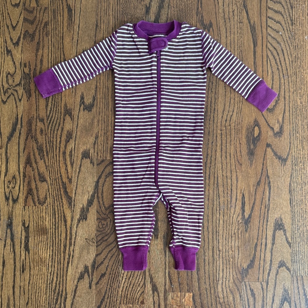 Hanna Andersson Purple and White Striped Kids Footie
